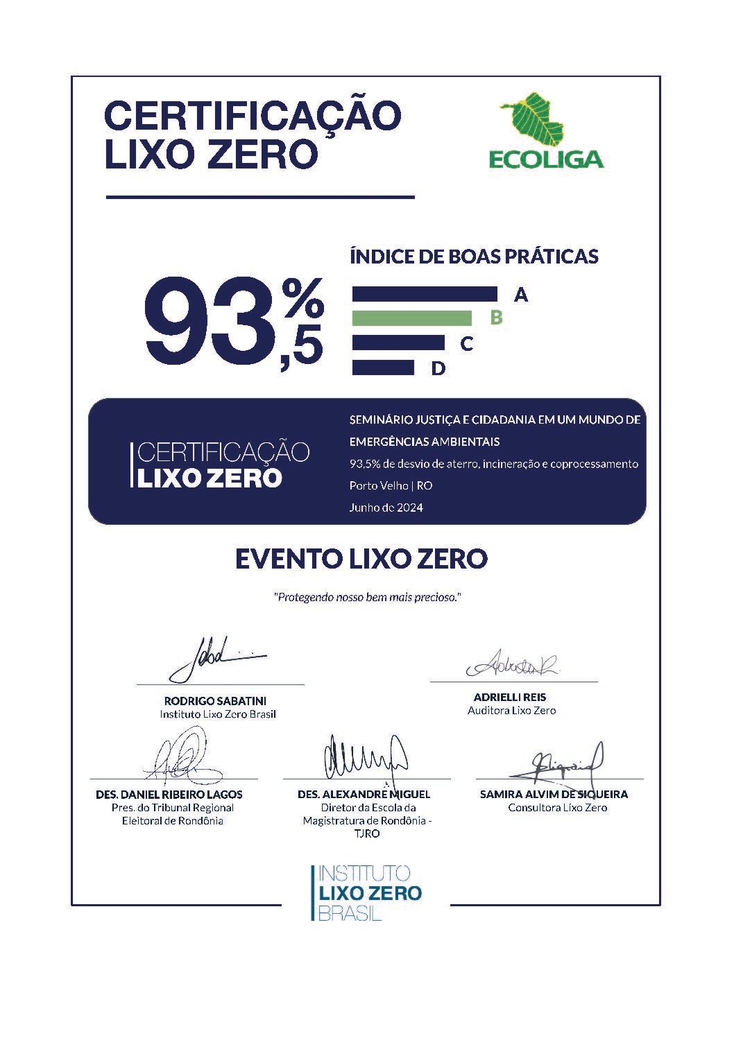 CertificaçãoLixoZero_Seminário Justiça e Cidadania em um Mundo de Emergências Ambientais_RO_junho_2024