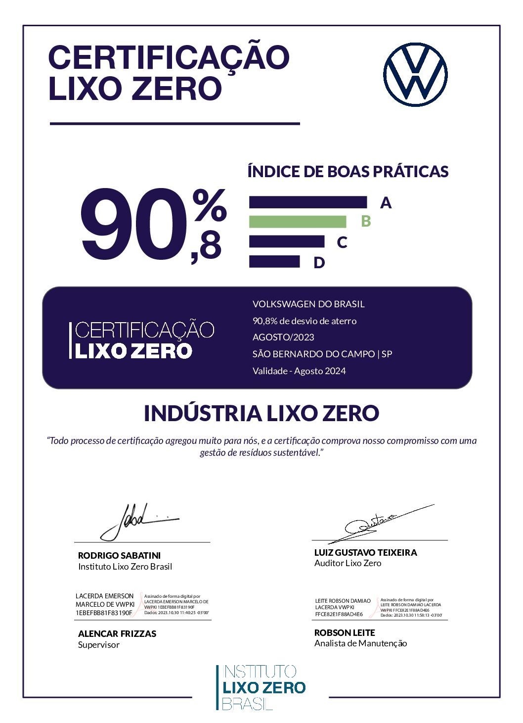 CertificaçãoLixoZero_Volkswagen_Anchieta_SP_Agosto_2023