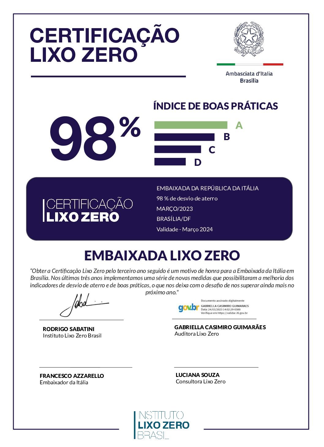 Cópia de CertificaçãoLixoZero_Estabelecimento_Embaixada-da-Itália_Brasília_DF.pptx